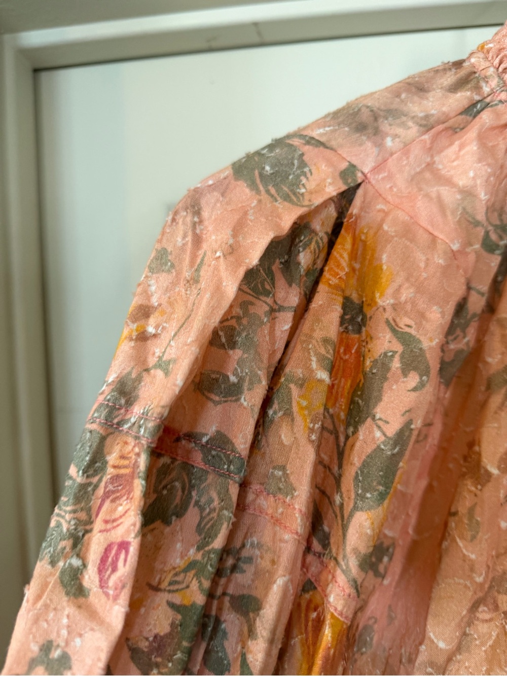 Pilcro Peach Floral Paisley Smocked-Neck Blouse Hobo Flowy 100% cotton sz L - Picture 4 of 9